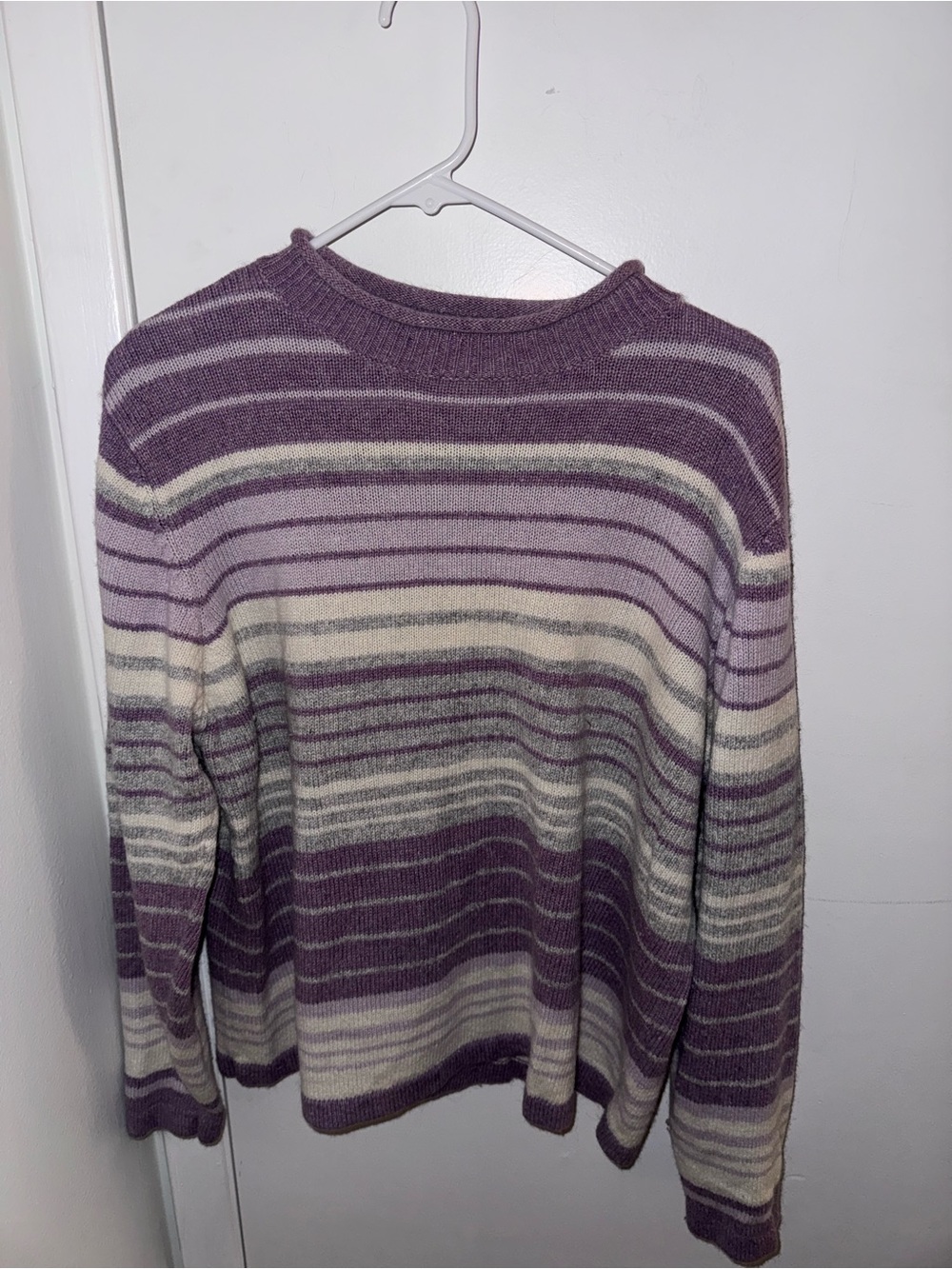 Vintage 90s Fashion Bug Striped Knit Roll Crewneck Sweater Ramie Blend